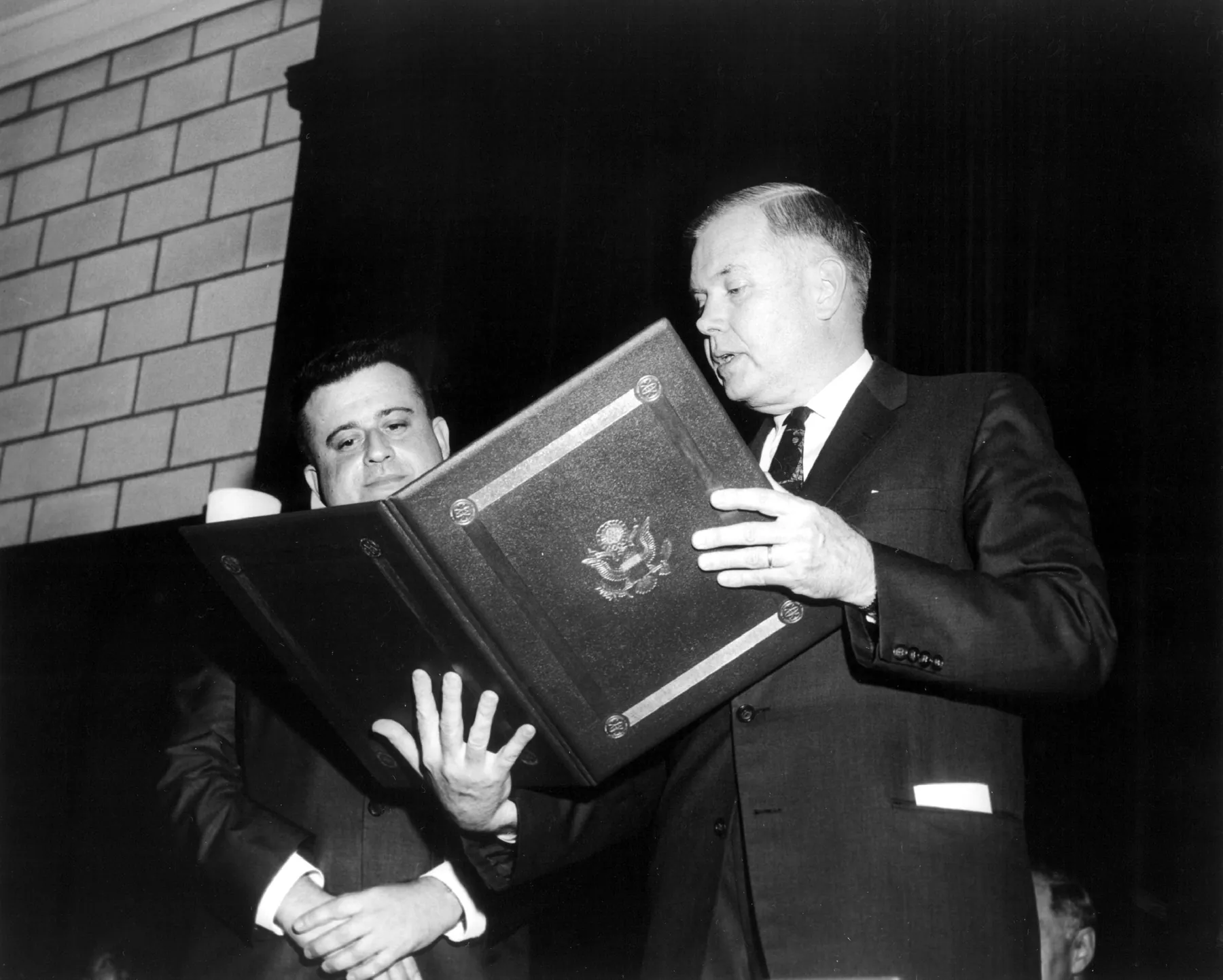 Marshall Rosenbluth (left) at the E. O. Lawrence Award, 1964. The award cited him "for developing the theory of scattering of electrons by nucleons, for outstanding contributions in planning the first thermonuclear explosion, and for brilliant contributions to the theoretical understanding of…