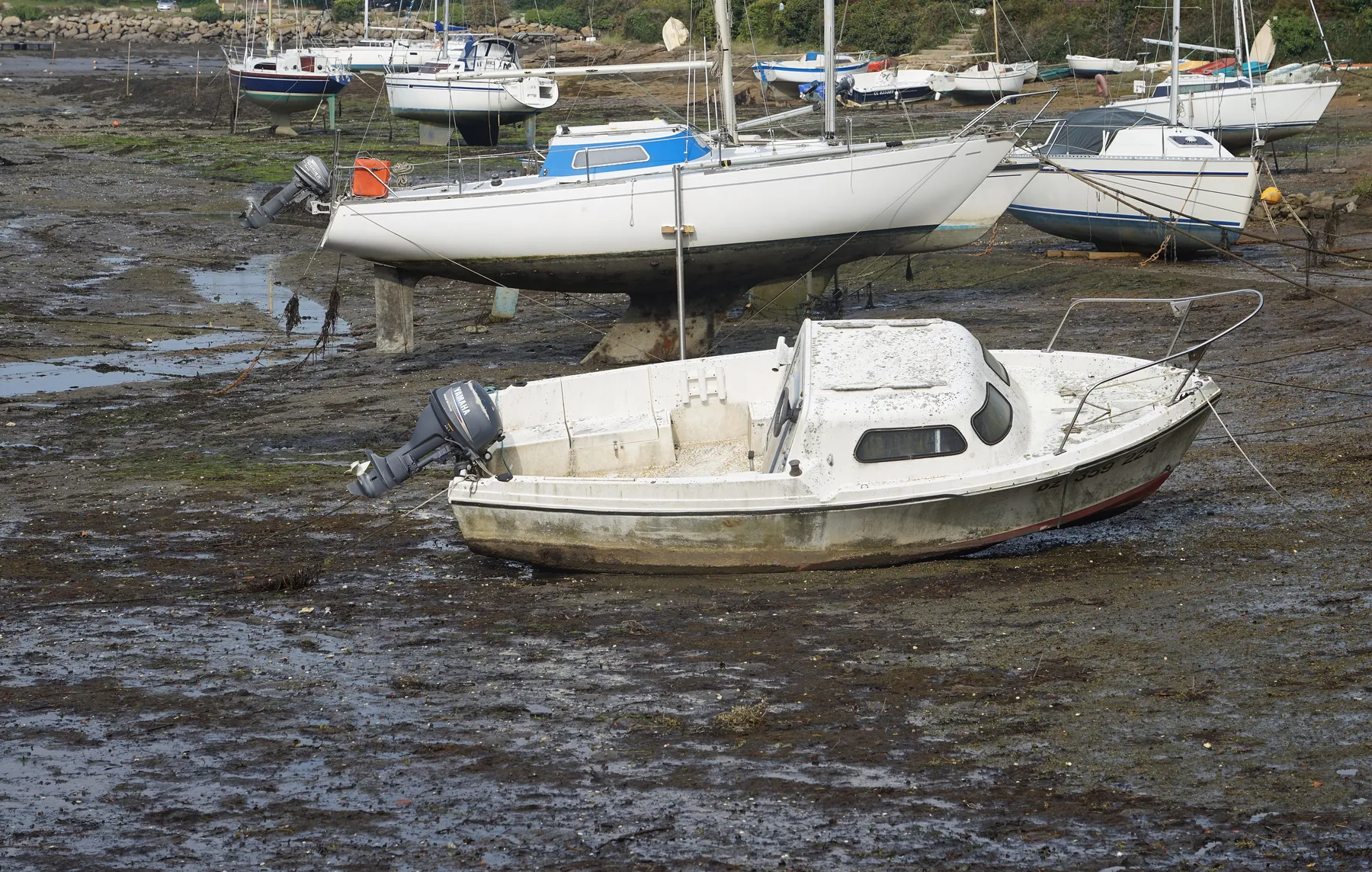 Boats on the mud at low tide, waiting for the water to come back. Photograph: Richard REVEL, Pexels.
