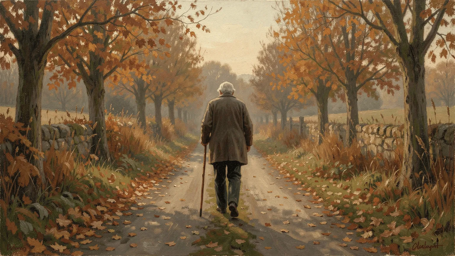 An elderly walker with a stick. The stick widens the base; it does not shorten the delay.