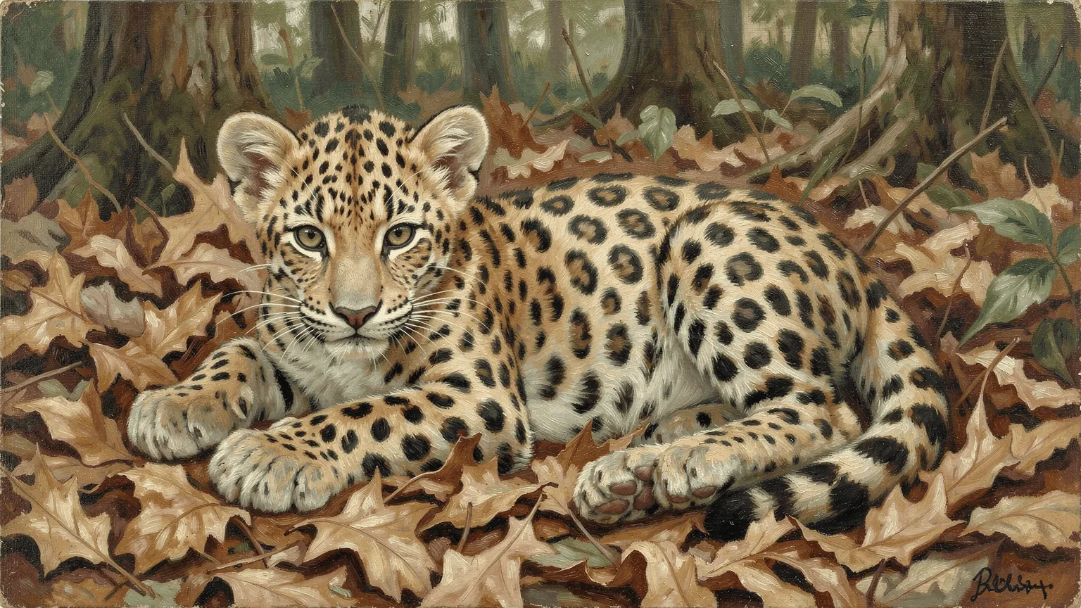 A jaguar cub. Every cat in the model starts here: plain spots, spaced by the chemistry.