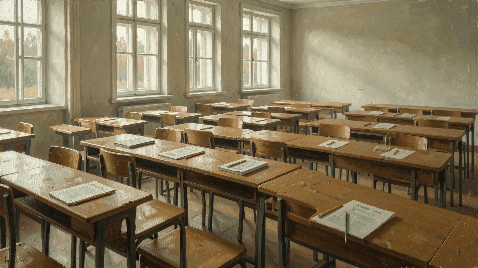 An examination room before the test. School tests, sat by different children for a different purpose, are the independent check on the IQ tests.