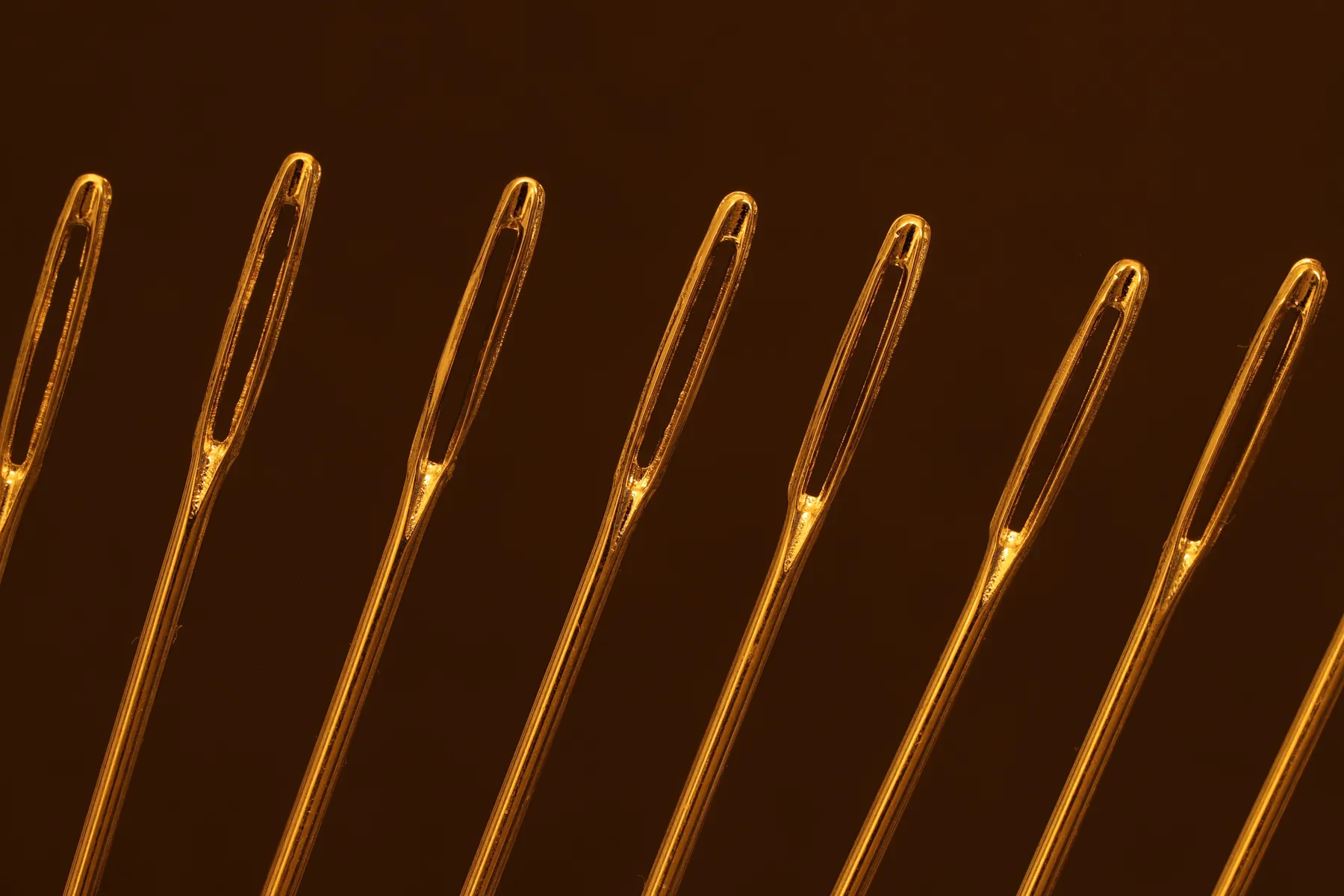 Sewing needles in a row of parallel strokes. Buffon's game can be played, he wrote, on a chequerboard with a sewing needle or a pin. Photograph by Nic Wood, Pexels.