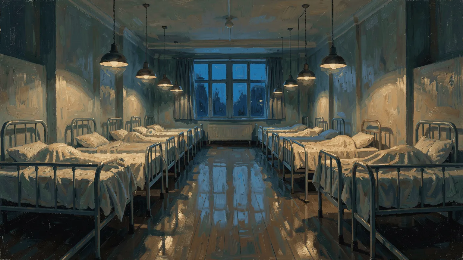 A ward at night. A painting.