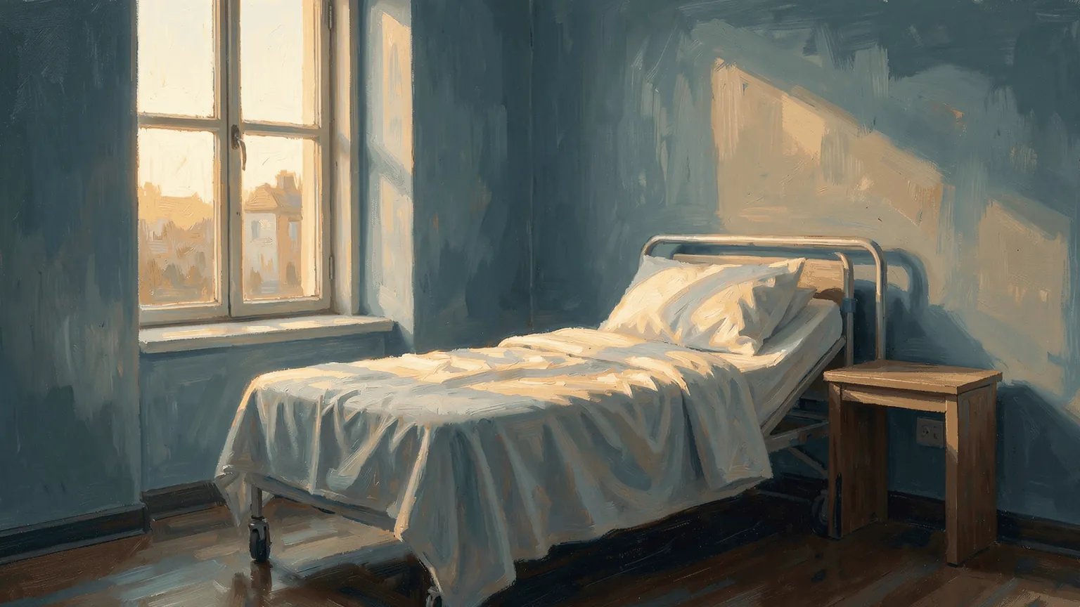 The bed that is kept free. A painting.