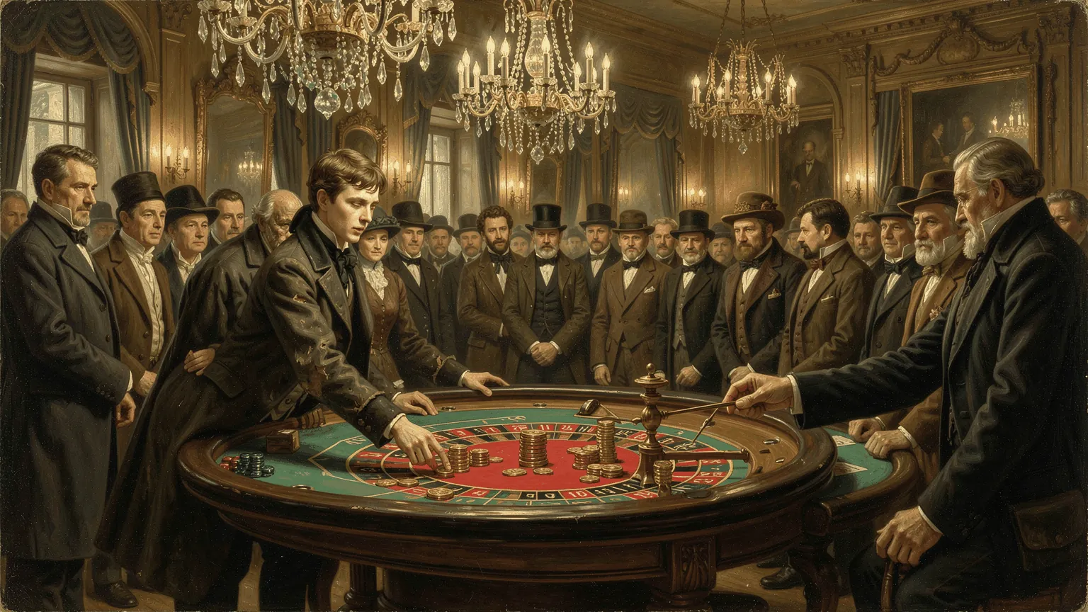 A spa-town casino in the 1860s. Every man at this table has a system.