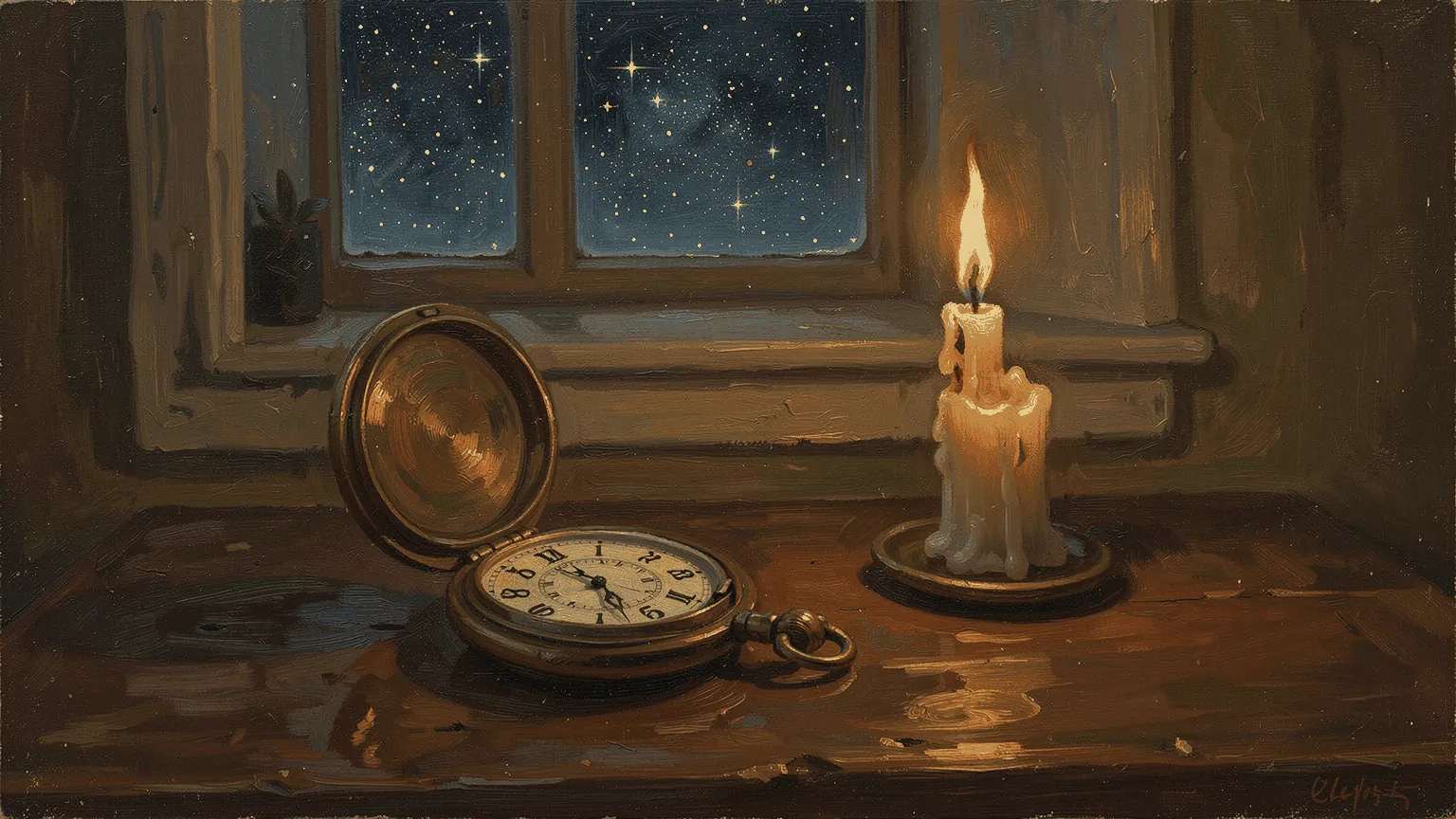 A pocket watch by a candle. The watch can be wound back; the candle cannot.