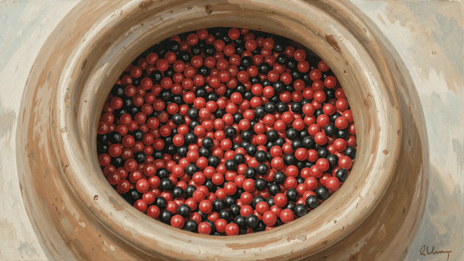 An urn well into its life. The only thing that ever changes is this proportion — and eventually that stops changing too.