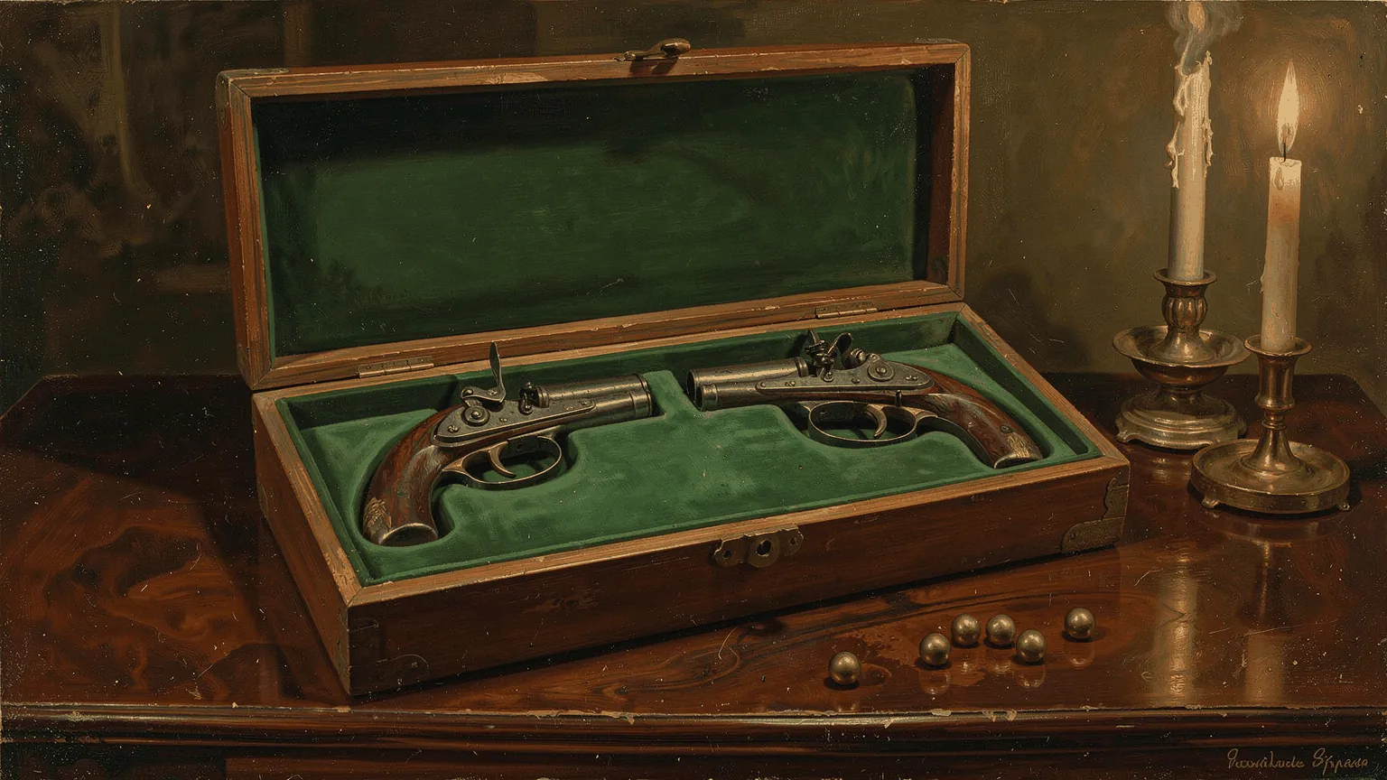 The same pair of pistols, fired two ways: one where you hear the other man miss, and one where you do not.